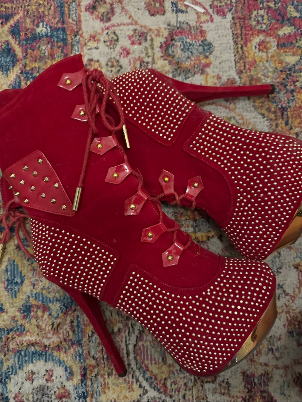 Vigo Fiore Women's Red Crystal-Embellished Platform Booties